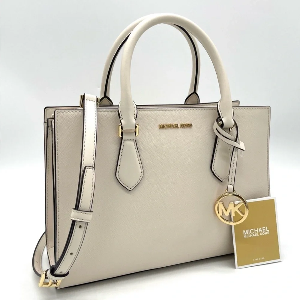 Michael Kors Sheila Medium Satchel Crossbody Bag Light Cream